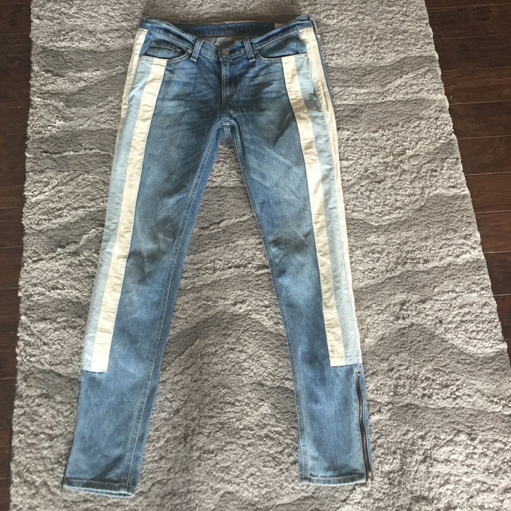 rag & bone Light Blue Skinny Jeans with White Side Stripes